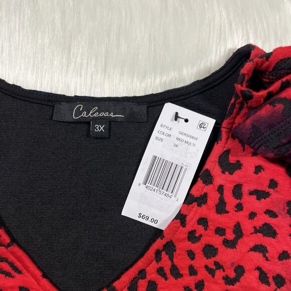 Calessa Women's Size 3X Leopard Animal Print Tie Dye Pocket V Neck Tunic Top - Picture 7 of 11